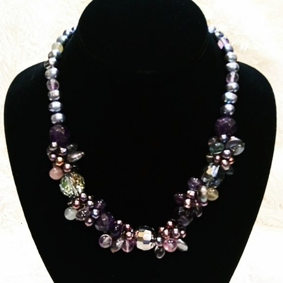 Genuine Pearl Amethyst Crystal Gemstone Necklace - Picture 10 of 10